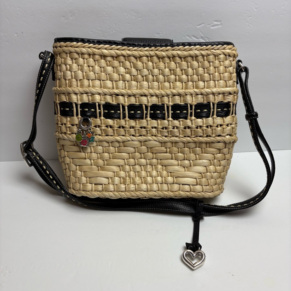 Brighton Straw Woven Tan and Black Purse Bag Charms